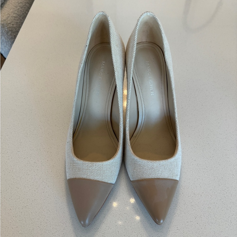 marc fischer slip in block tan heel woth tan toe